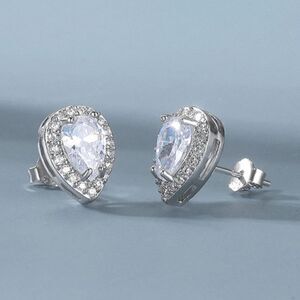 925 Sterling Pear Shape Diamond Halo Stud Earrings